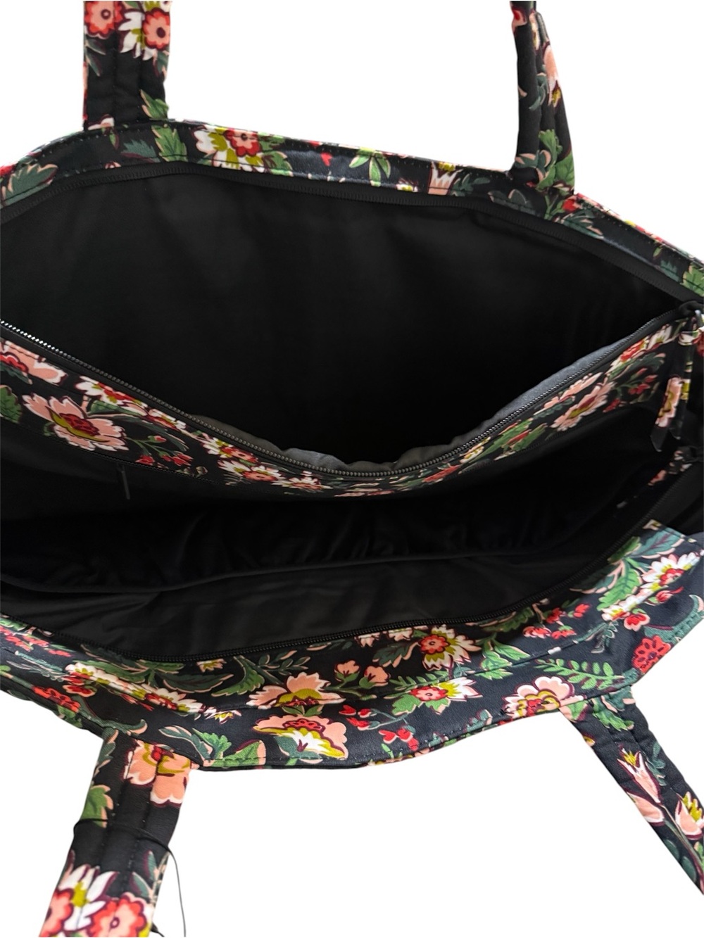 Vera Bradley Black Floral Tote Bag with Pink and Green Accents - Picture 4 of 4